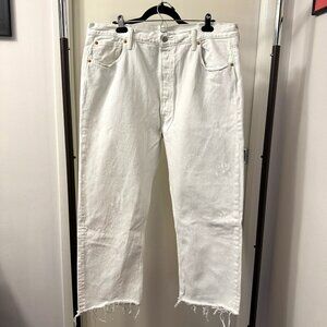 LEVI'S WHITE CROPPED 501 DENIM JEANS 52436 Paint Splattered Distressed - size 38